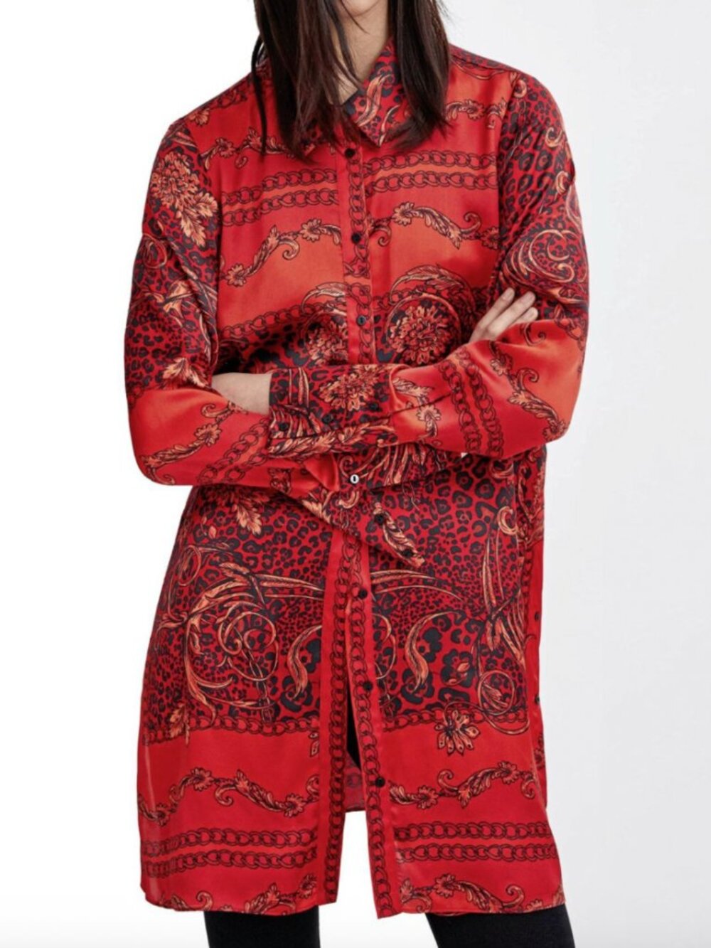 Zara Satin Shirt Dress In A Versace-Inspired Print